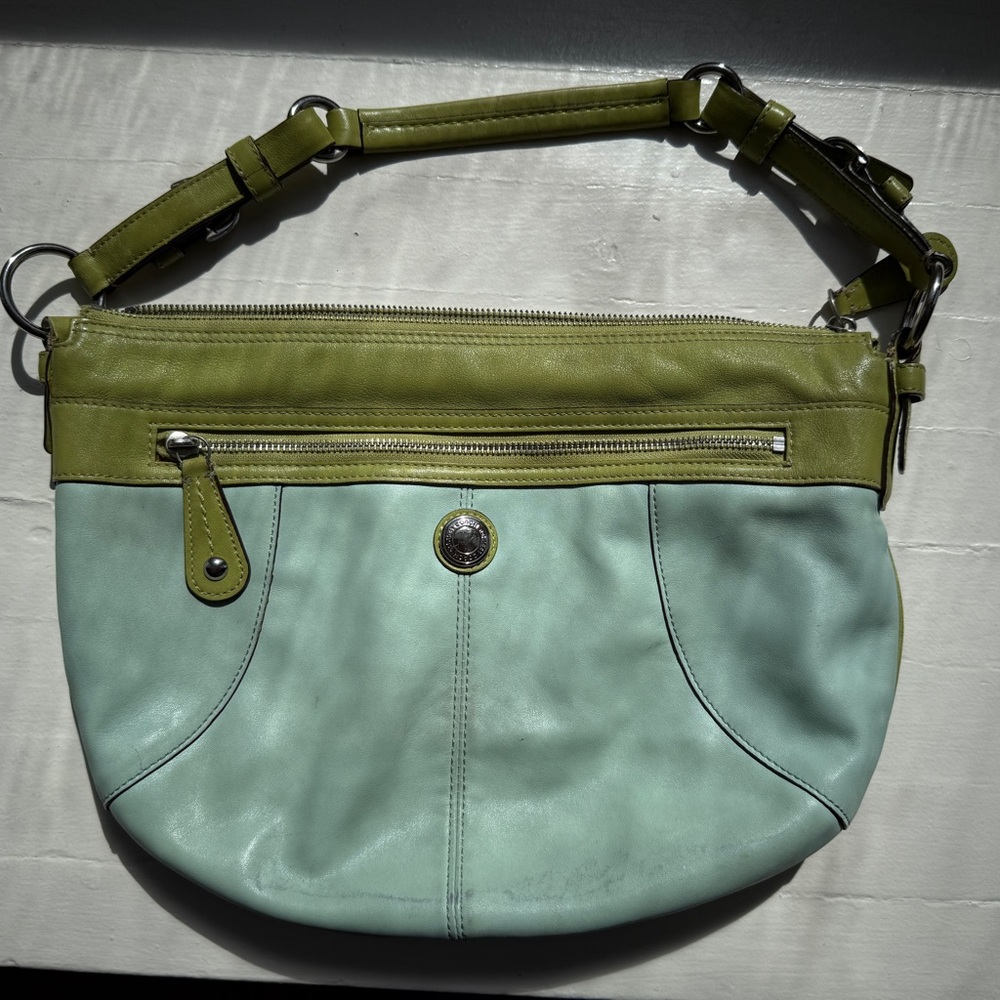 Green and Light Blue Women's Coach Bag